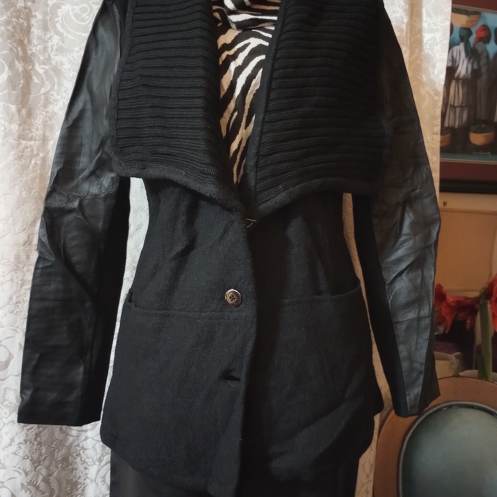 H by Halston Leather and Wool Sweater Jacket - Picture 5 of 11